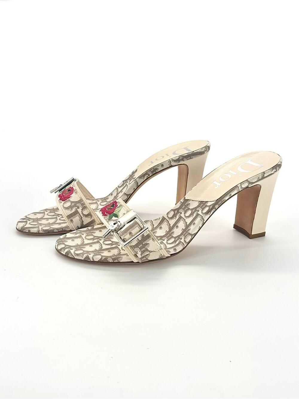 Vintage Dior John Galliano 2005 Diorissimo Lock and Key Monogram Mules 39.5